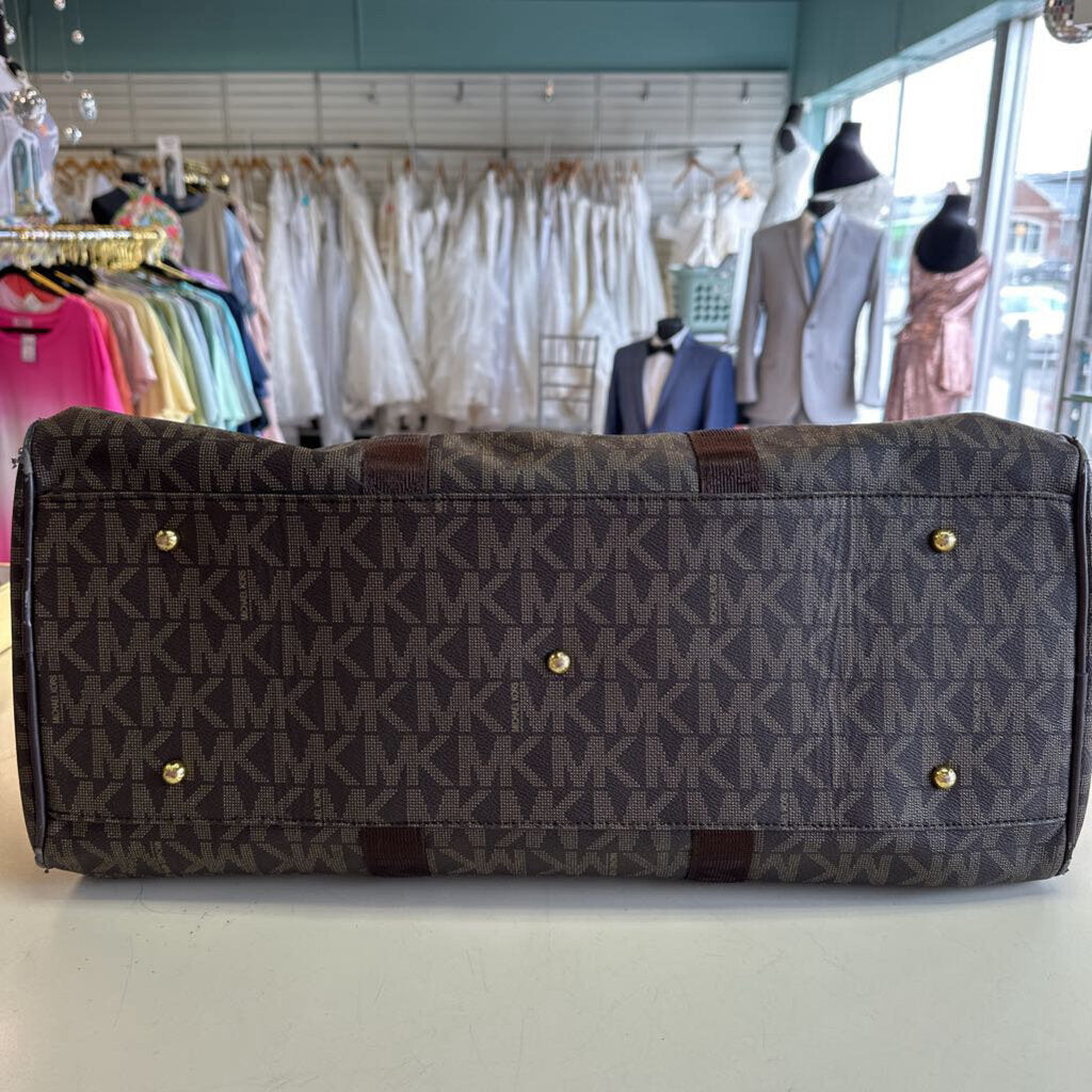 Michael Kors Brown Leather Signature Logo Weekender Bag