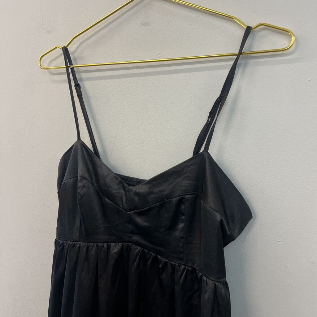 Black Silky Ruffle Hem Baby Doll Dress Large