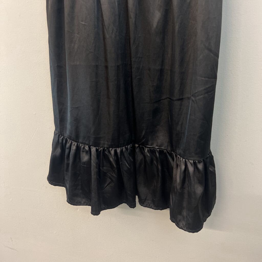 Black Silky Ruffle Hem Baby Doll Dress Large