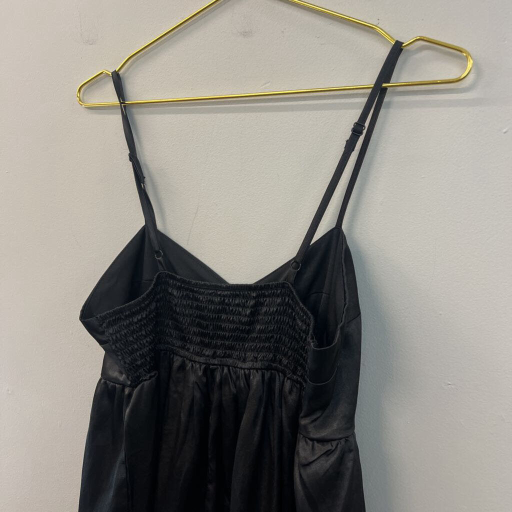 Black Silky Ruffle Hem Baby Doll Dress Large