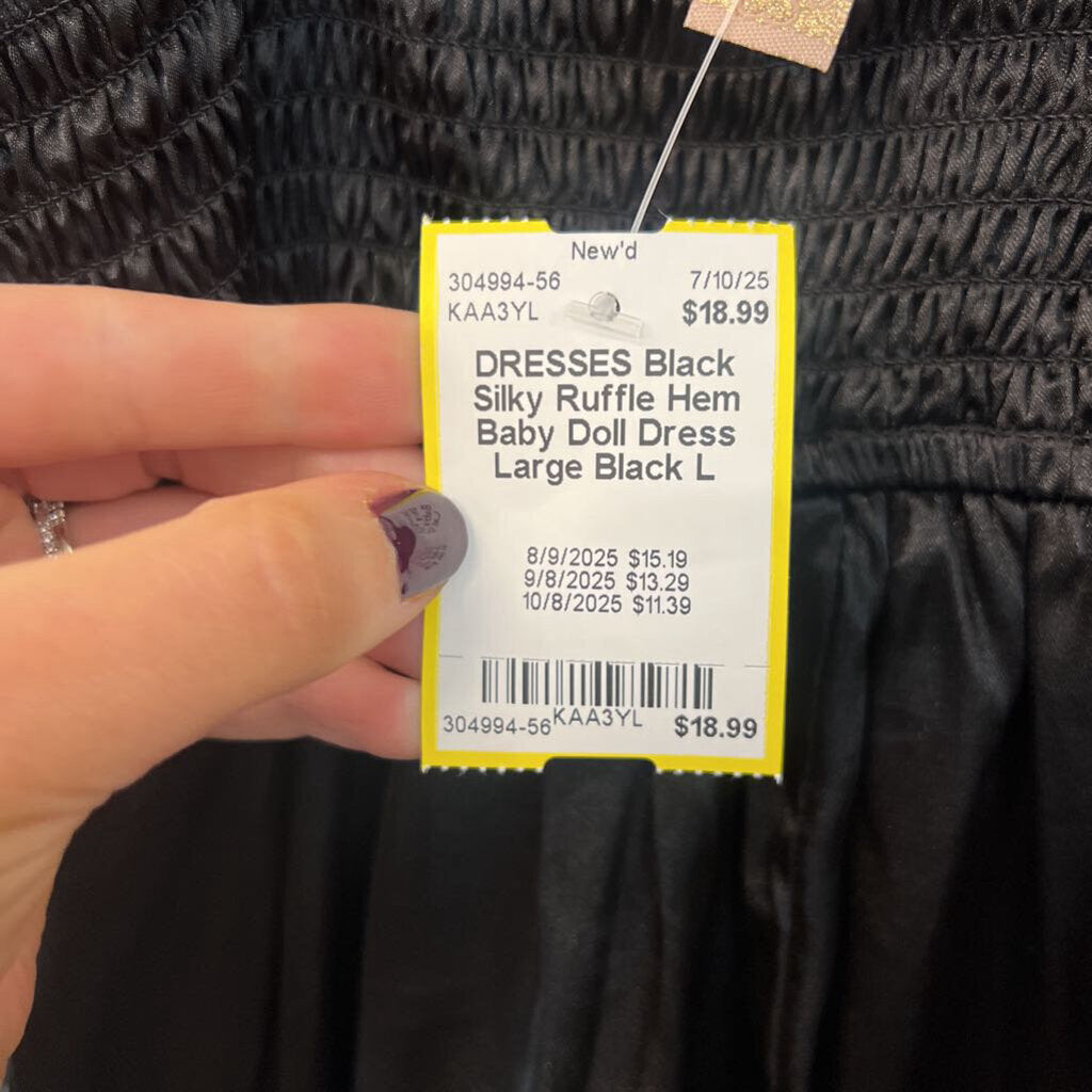 Black Silky Ruffle Hem Baby Doll Dress Large