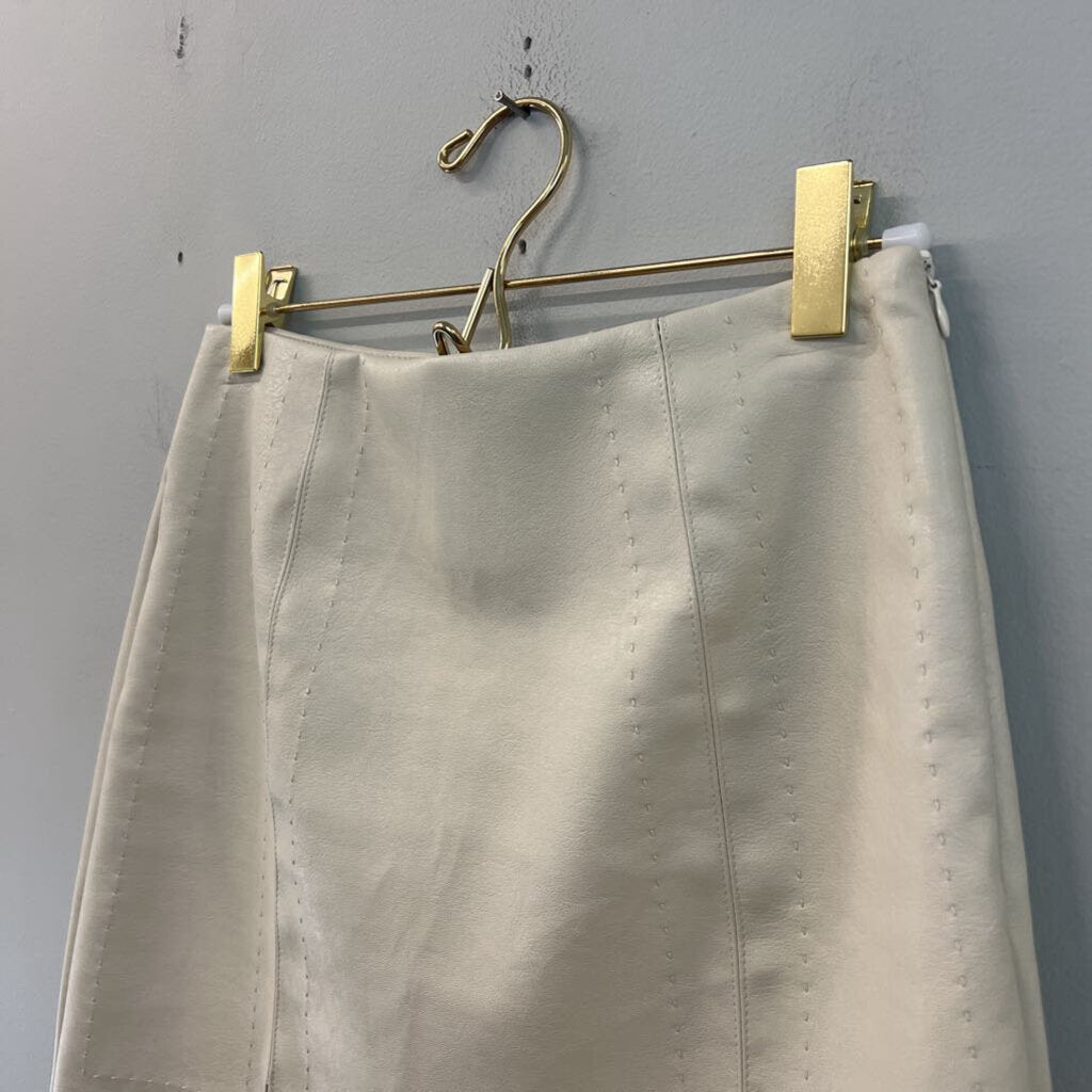 ALYA Cream Leather Mini Skirt Extra Small