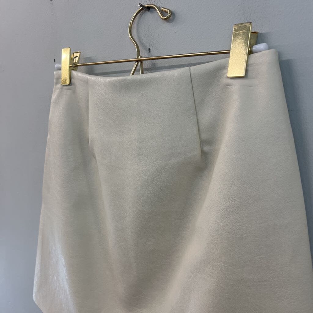 ALYA Cream Leather Mini Skirt Extra Small