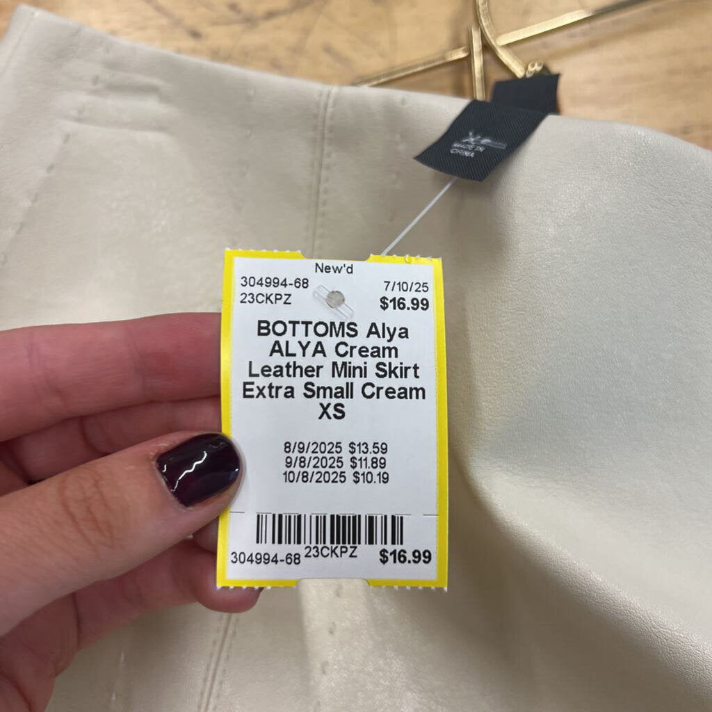 ALYA Cream Leather Mini Skirt Extra Small