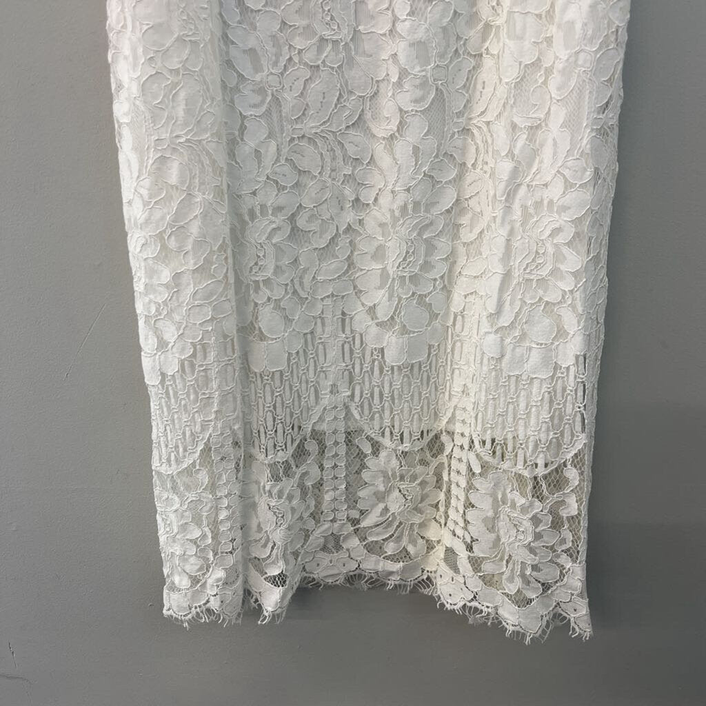Sweet Lovely White Lace Mock Neck Short Ruffle Sleeve Dress 2XL
