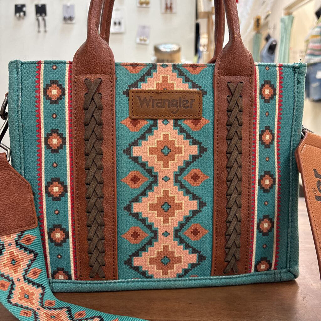 Wrangler Teal/ Brown Aztec Western Tote Purse