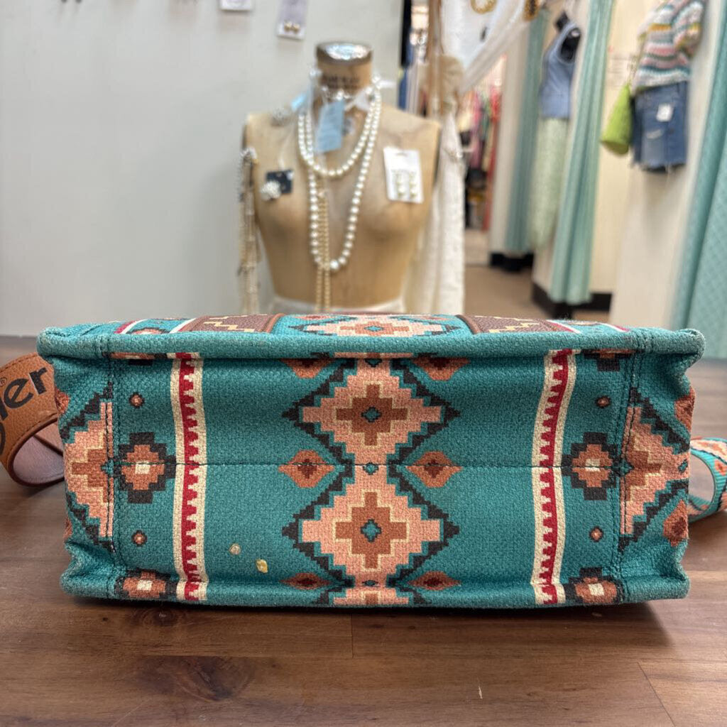 Wrangler Teal/ Brown Aztec Western Tote Purse