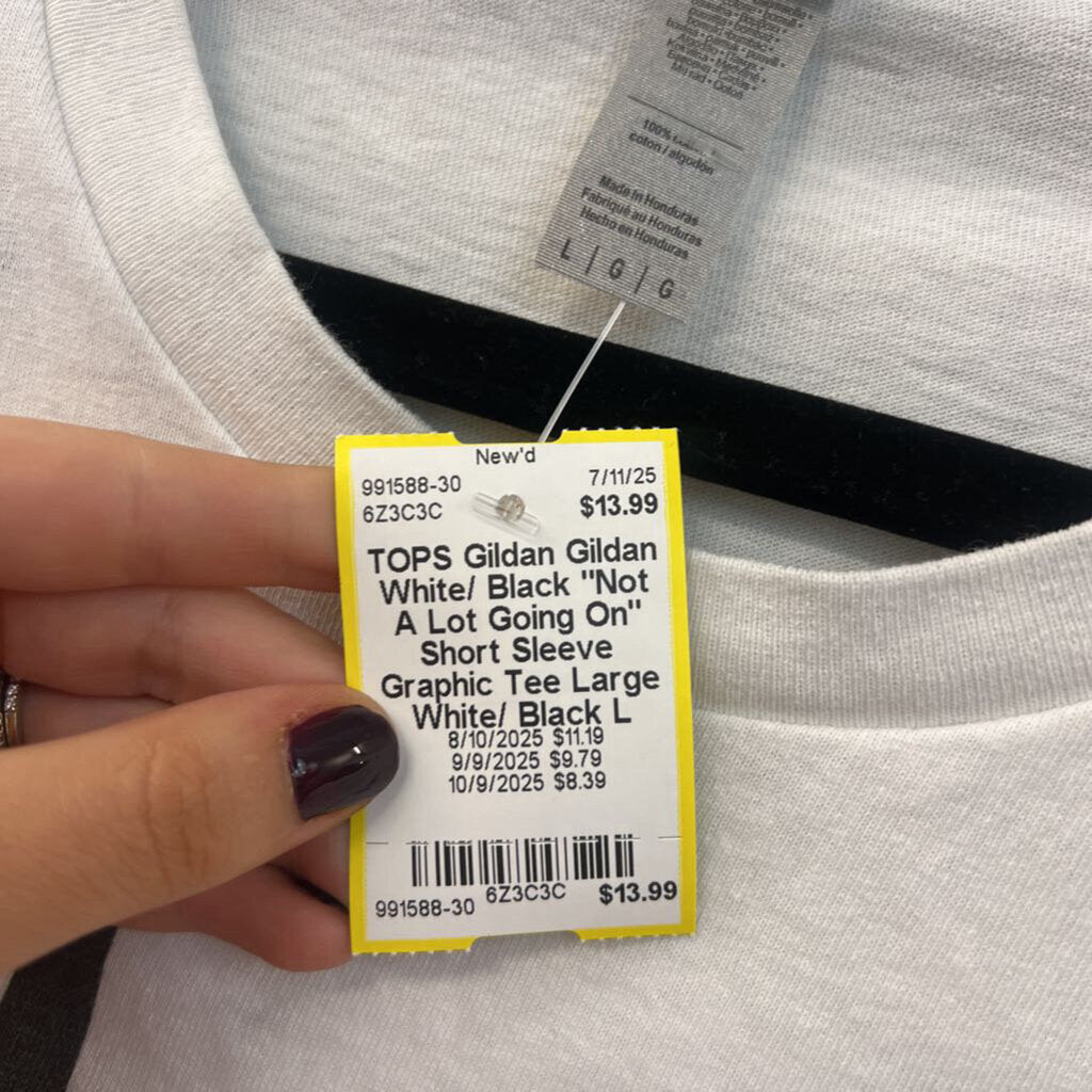 Gildan White/ Black "Not A Lot Going On" Short Sleeve Graphic Tee Large