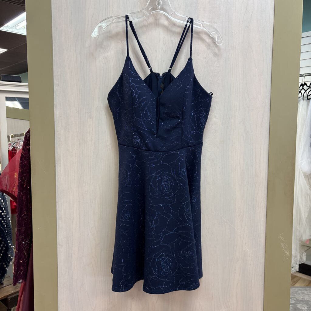 City Studio Navy Sparkle Print Short Formal Dress 11/12
