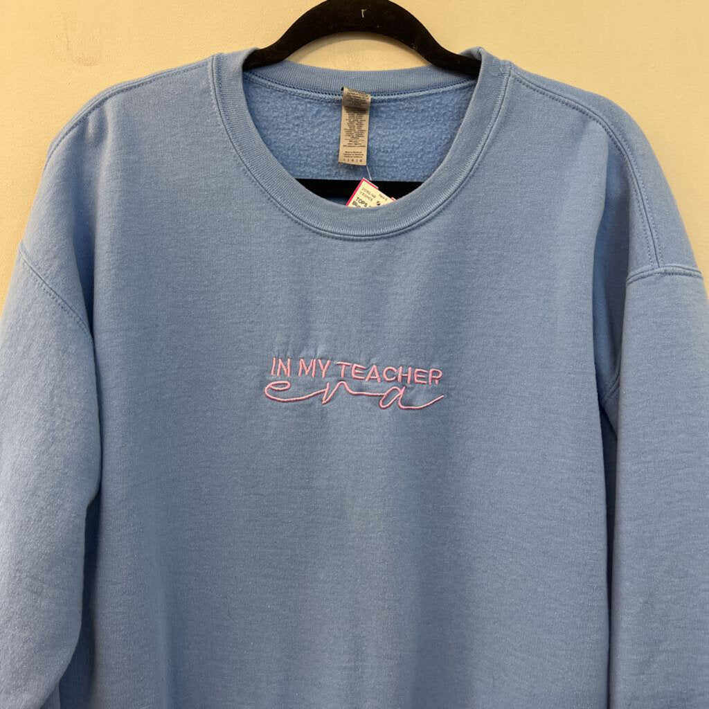 Gildan Blue Embroidered In My Teacher Era Long Sleeve Pullover Large