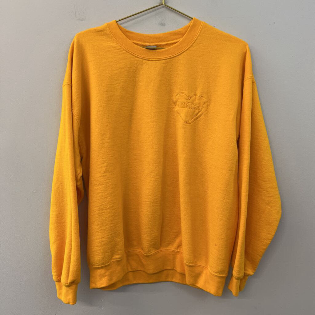 Gildan Yellow Embroidered Teach Long Sleeve Pullover Large