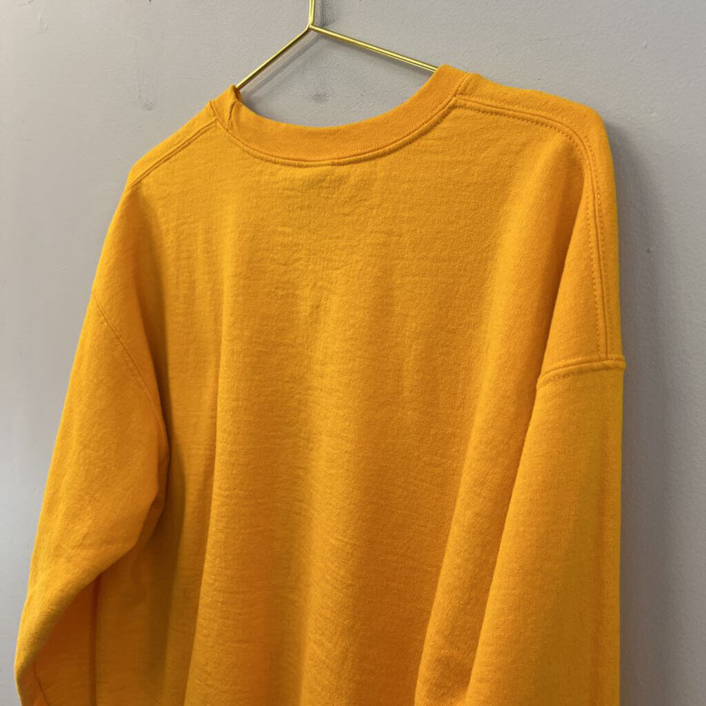 Gildan Yellow Embroidered Teach Long Sleeve Pullover Large