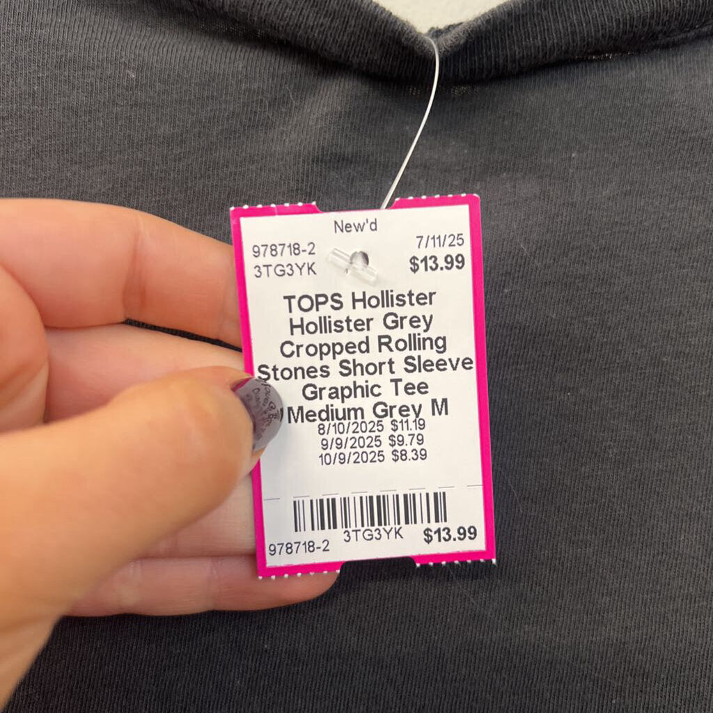 Hollister Grey Cropped Rolling Stones Short Sleeve Graphic Tee Medium