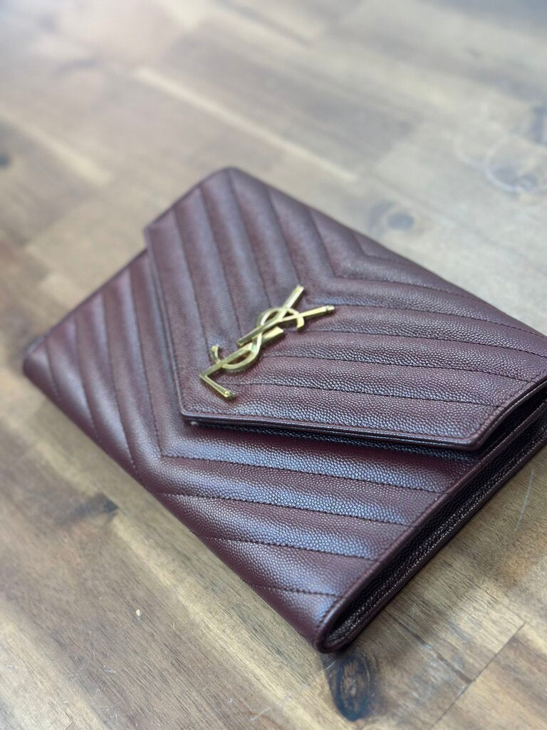 Saint Laurent Cassandre Matelasse Flap Pouch Rouge Legion
