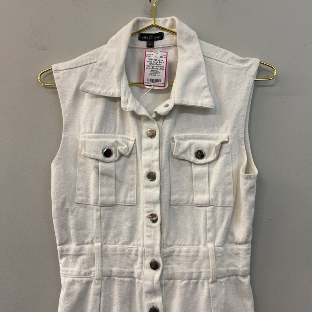 Area Stars White Denim Sleeveless Button Down Dress Large