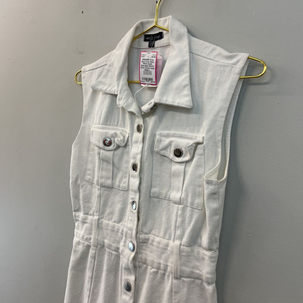 Area Stars White Denim Sleeveless Button Down Dress Large