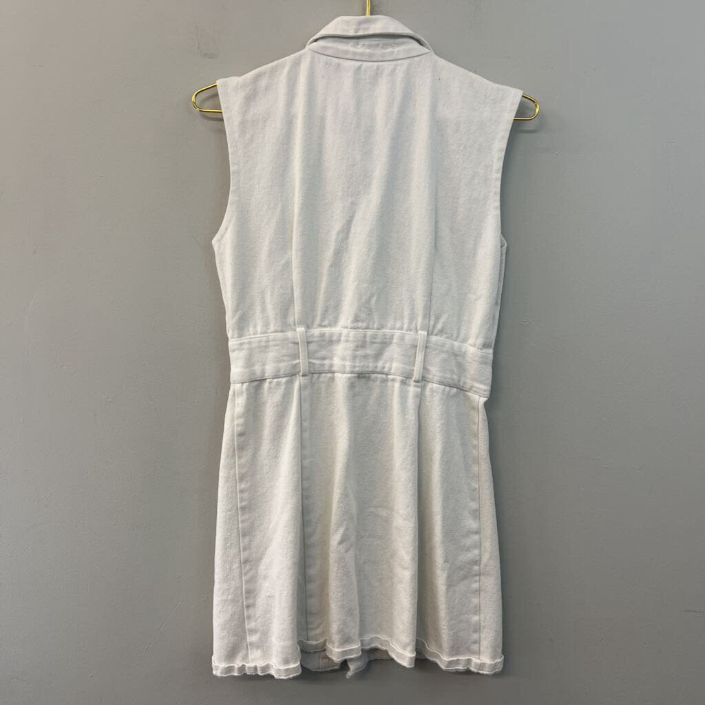 Area Stars White Denim Sleeveless Button Down Dress Large