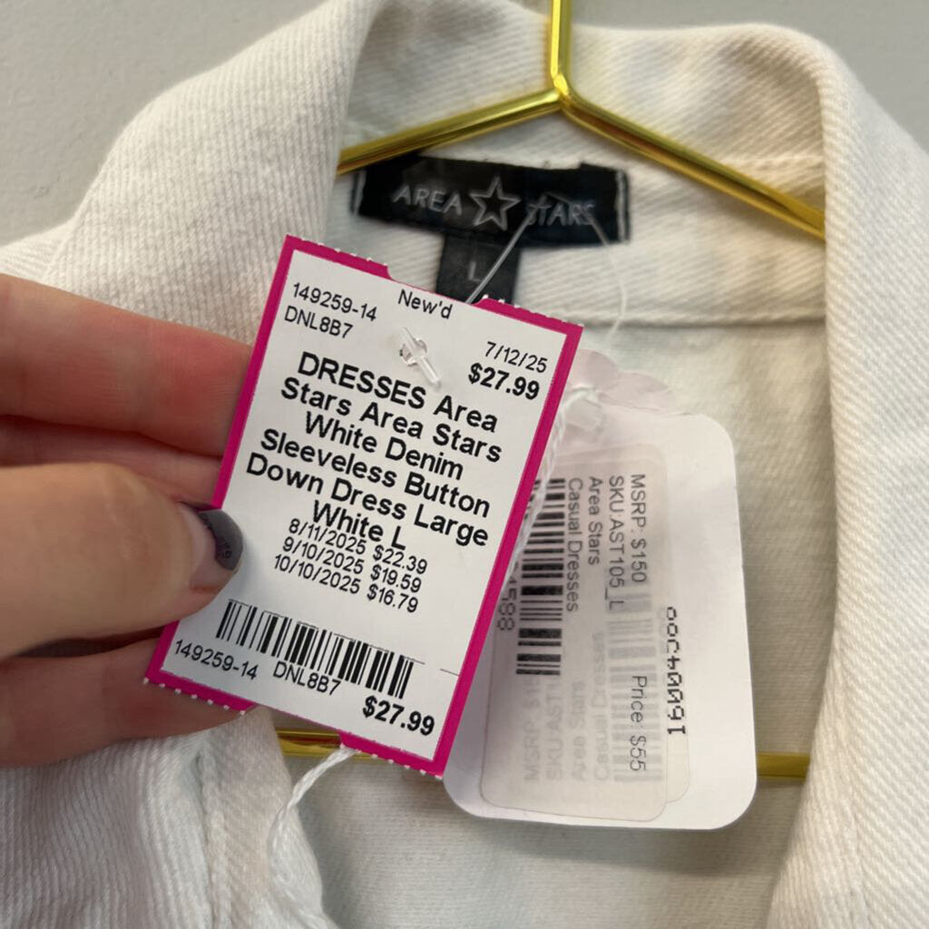 Area Stars White Denim Sleeveless Button Down Dress Large