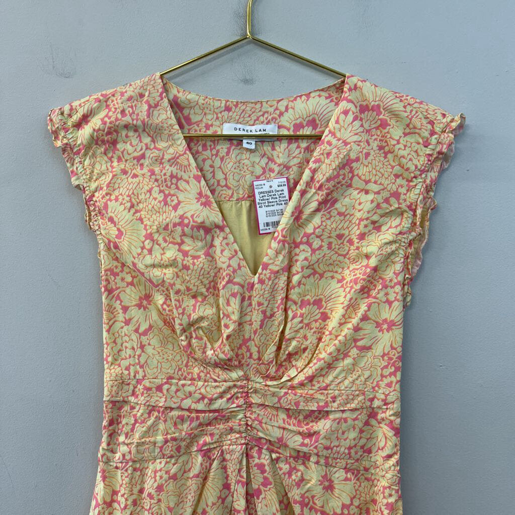 Derek Lam Yellow/ Pink Print Shrot Sleeve Dress 40