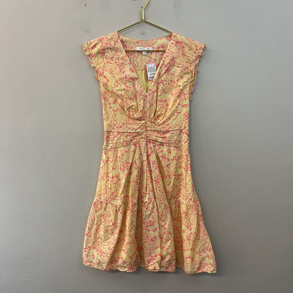 Derek Lam Yellow/ Pink Print Shrot Sleeve Dress 40