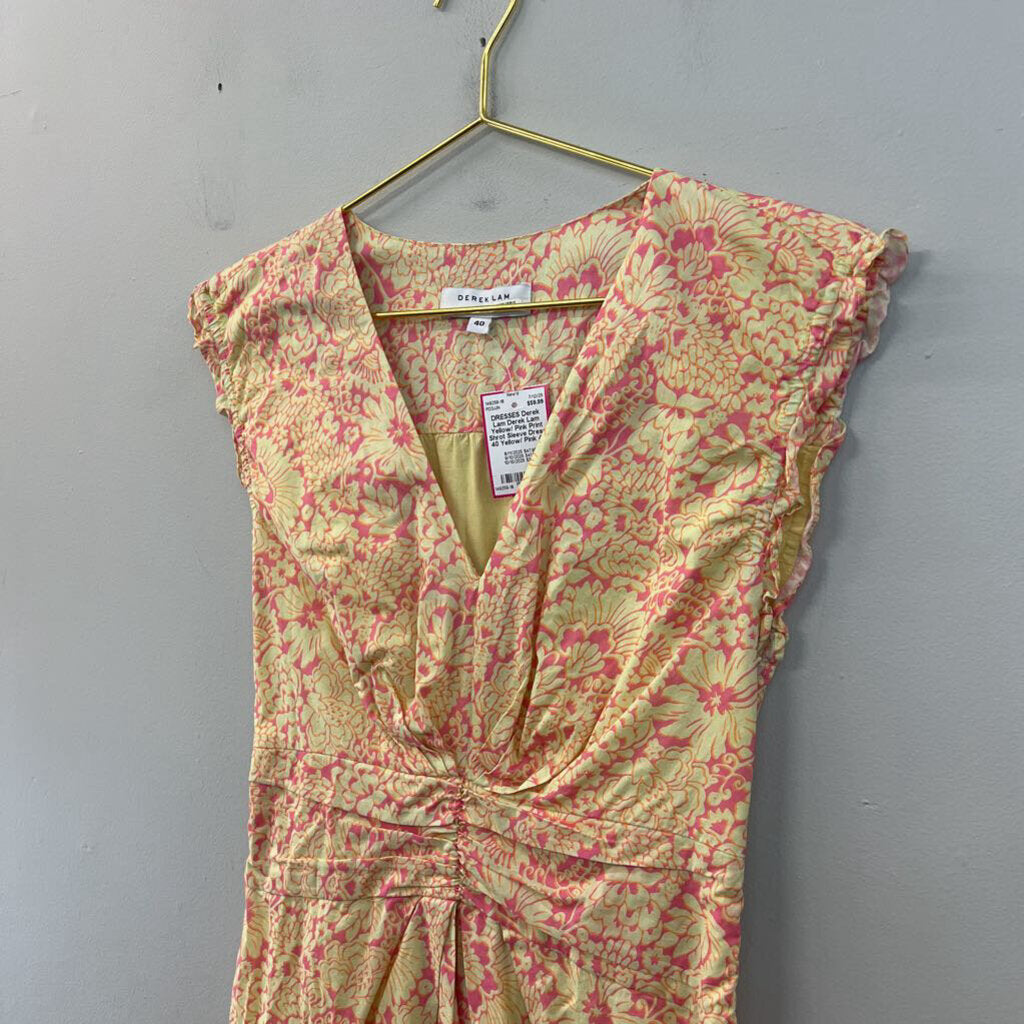 Derek Lam Yellow/ Pink Print Shrot Sleeve Dress 40