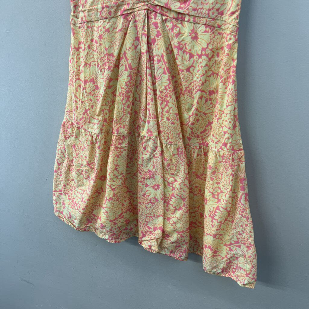 Derek Lam Yellow/ Pink Print Shrot Sleeve Dress 40