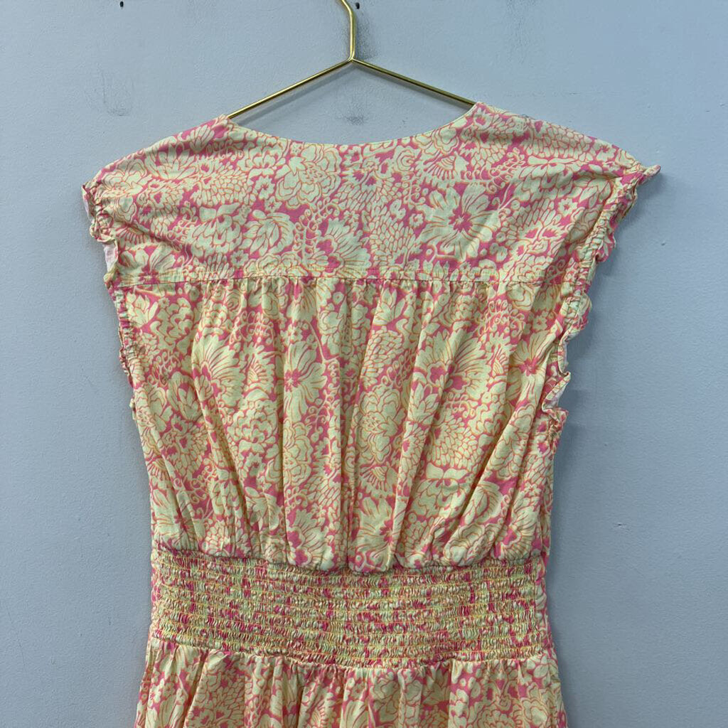Derek Lam Yellow/ Pink Print Shrot Sleeve Dress 40