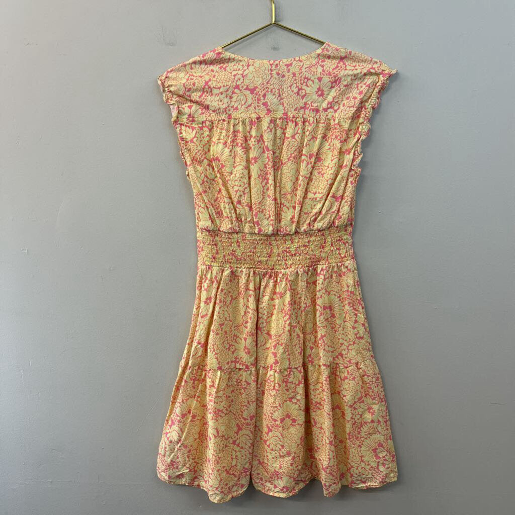 Derek Lam Yellow/ Pink Print Shrot Sleeve Dress 40