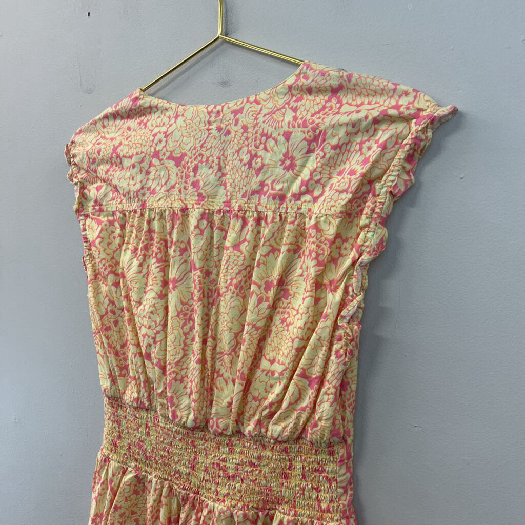 Derek Lam Yellow/ Pink Print Shrot Sleeve Dress 40
