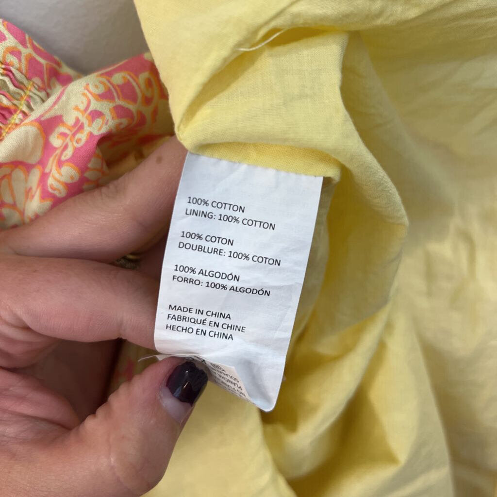 Derek Lam Yellow/ Pink Print Shrot Sleeve Dress 40