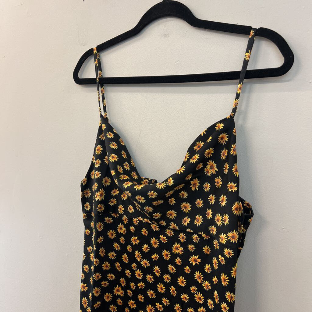 Weworewhat Black/ Yellow Flower Print Silky Midi Dress 14