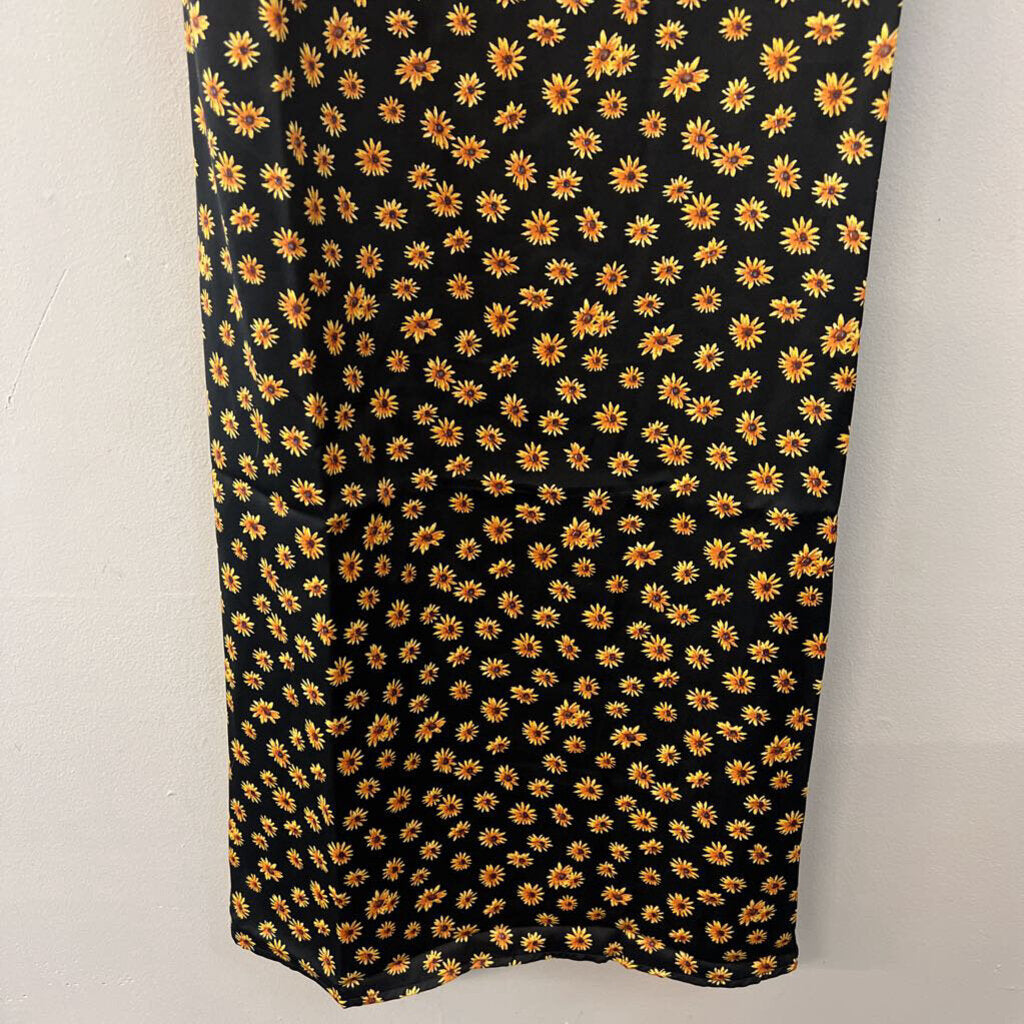 Weworewhat Black/ Yellow Flower Print Silky Midi Dress 14