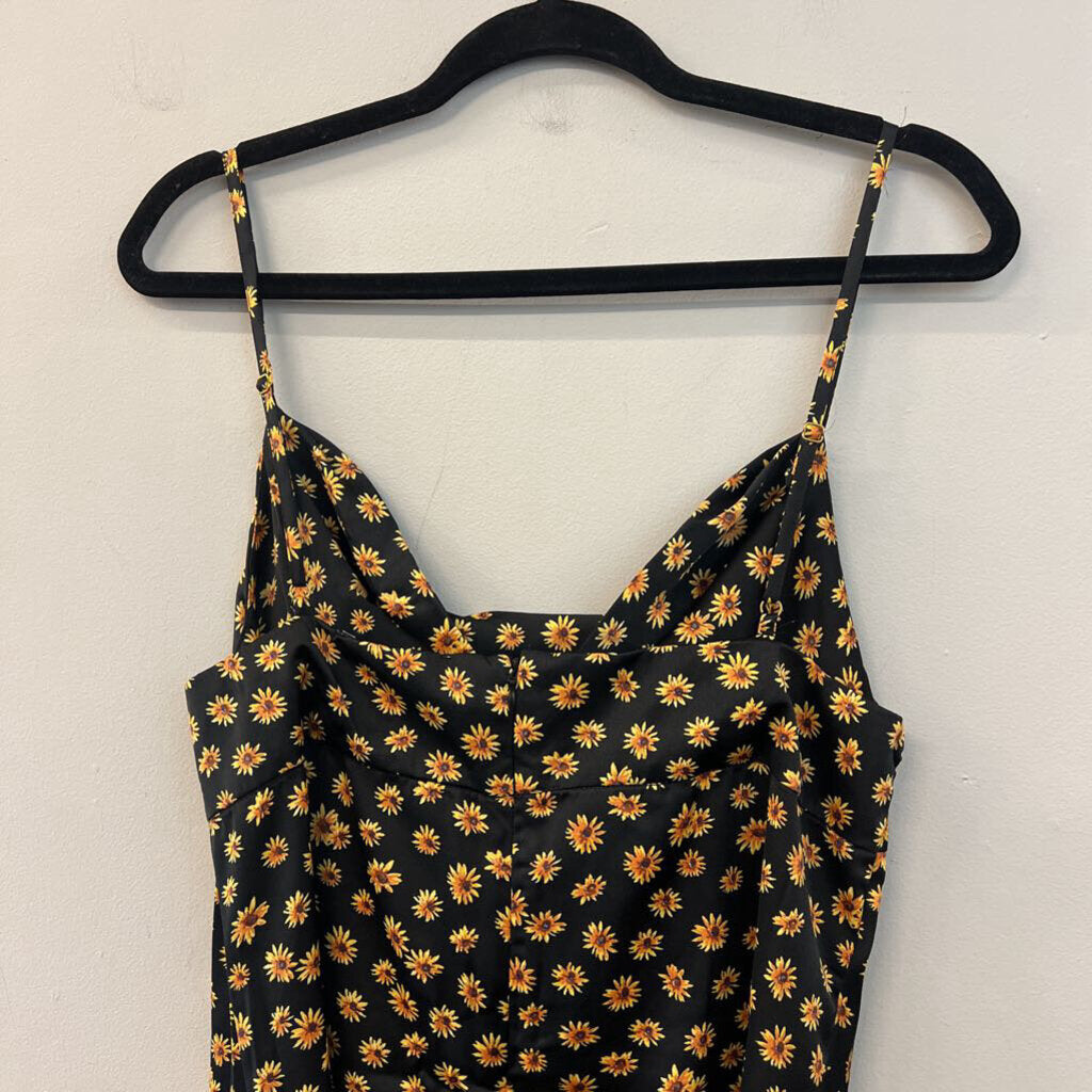 Weworewhat Black/ Yellow Flower Print Silky Midi Dress 14