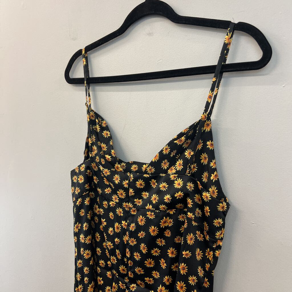 Weworewhat Black/ Yellow Flower Print Silky Midi Dress 14