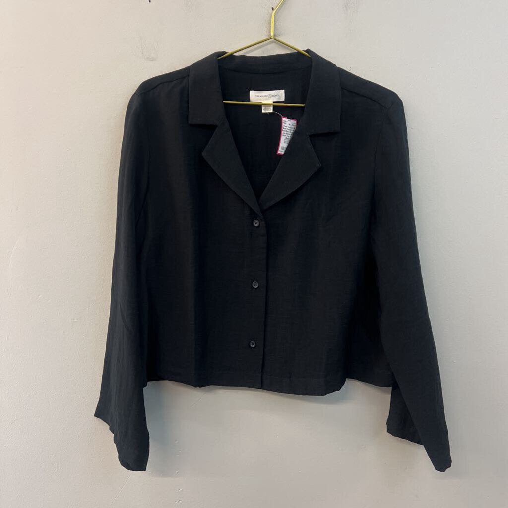 Treasure and Bond Black Cropped Long Sleeve Button Down Top Medium