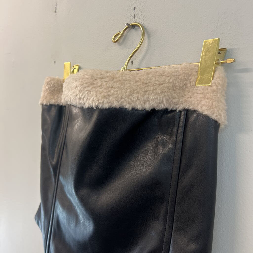 Weworewhat Blace Leather Fuzzy Trim Strapless Top 14