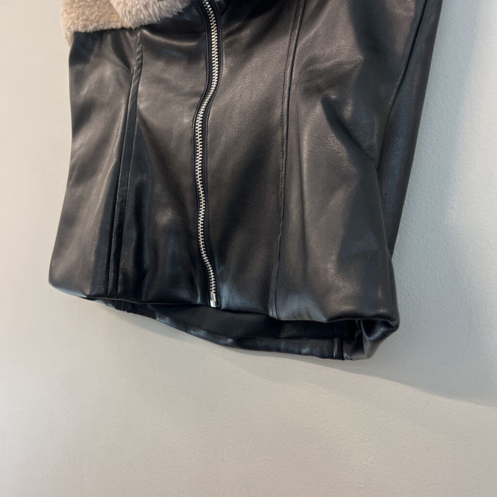 Weworewhat Blace Leather Fuzzy Trim Strapless Top 14