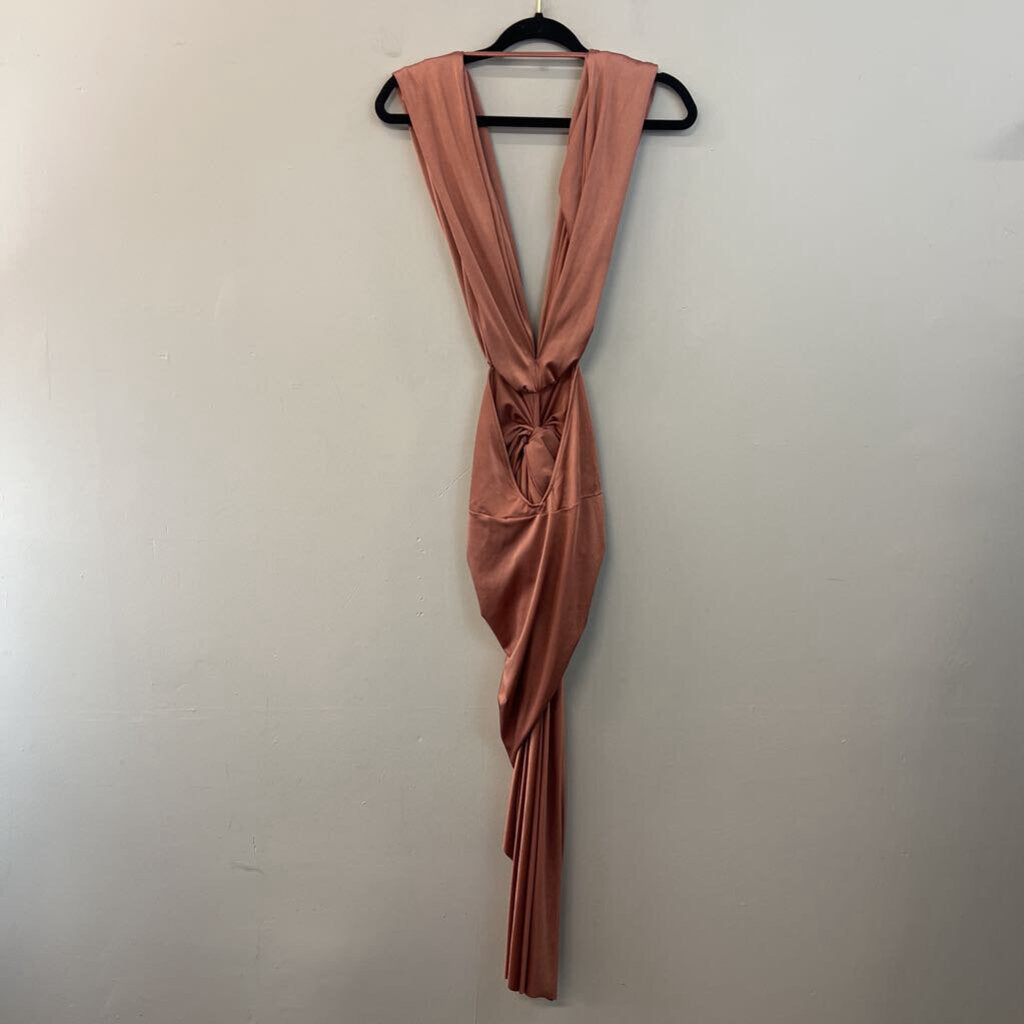 Baobab Pink Knot Front Fitted Low Back Dress Large