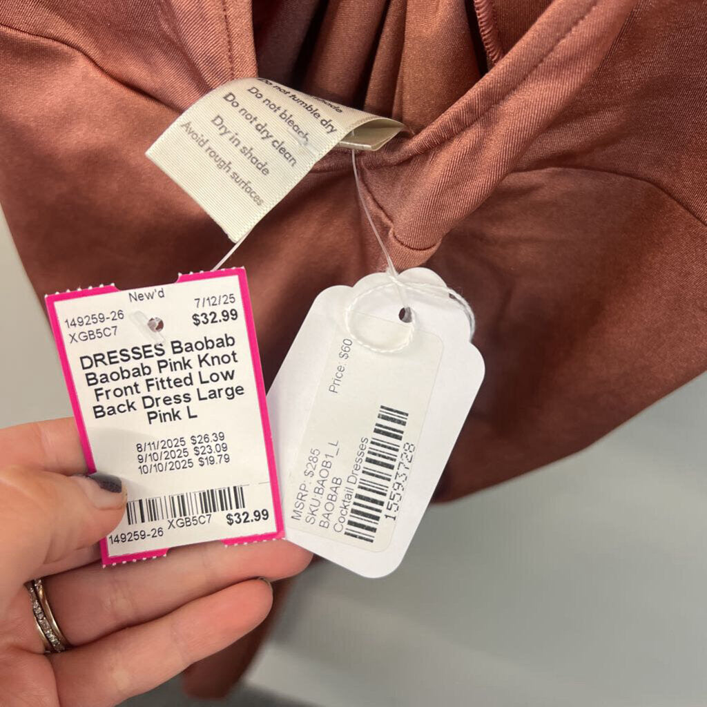 Baobab Pink Knot Front Fitted Low Back Dress Large
