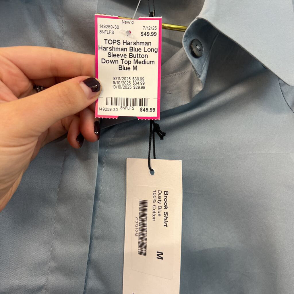 Harshman Blue Long Sleeve Button Down Top Medium