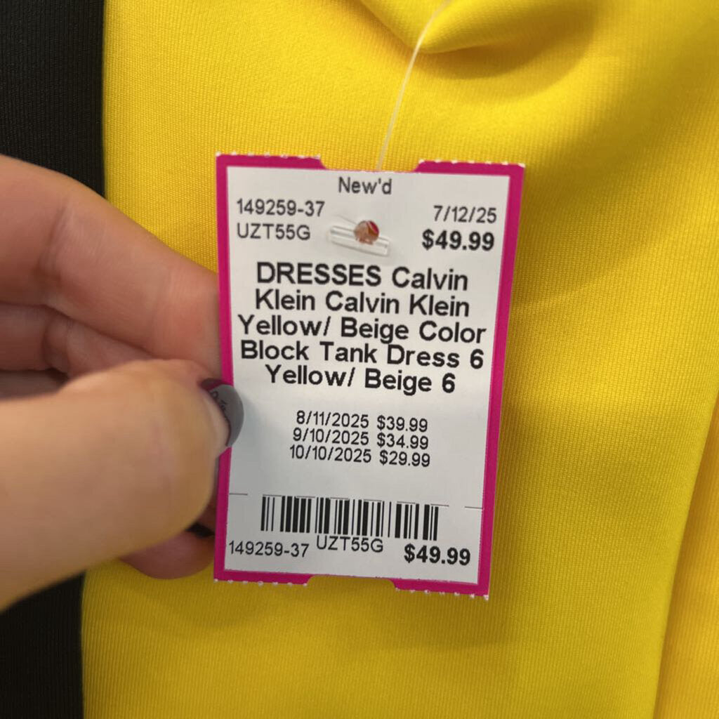 Calvin Klein Yellow/ Beige Color Block Tank Dress 6