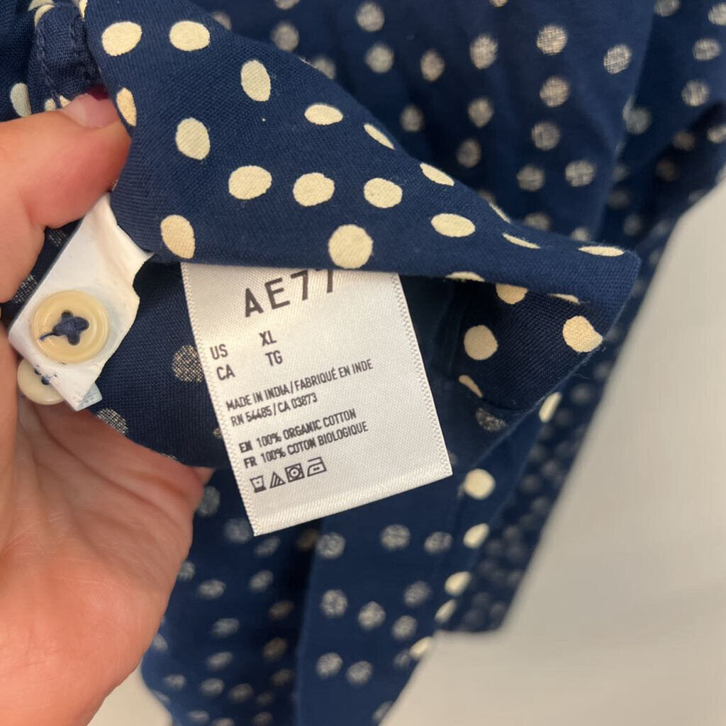 AE77 Navy Dotted Shortsleeve Buttondown XL