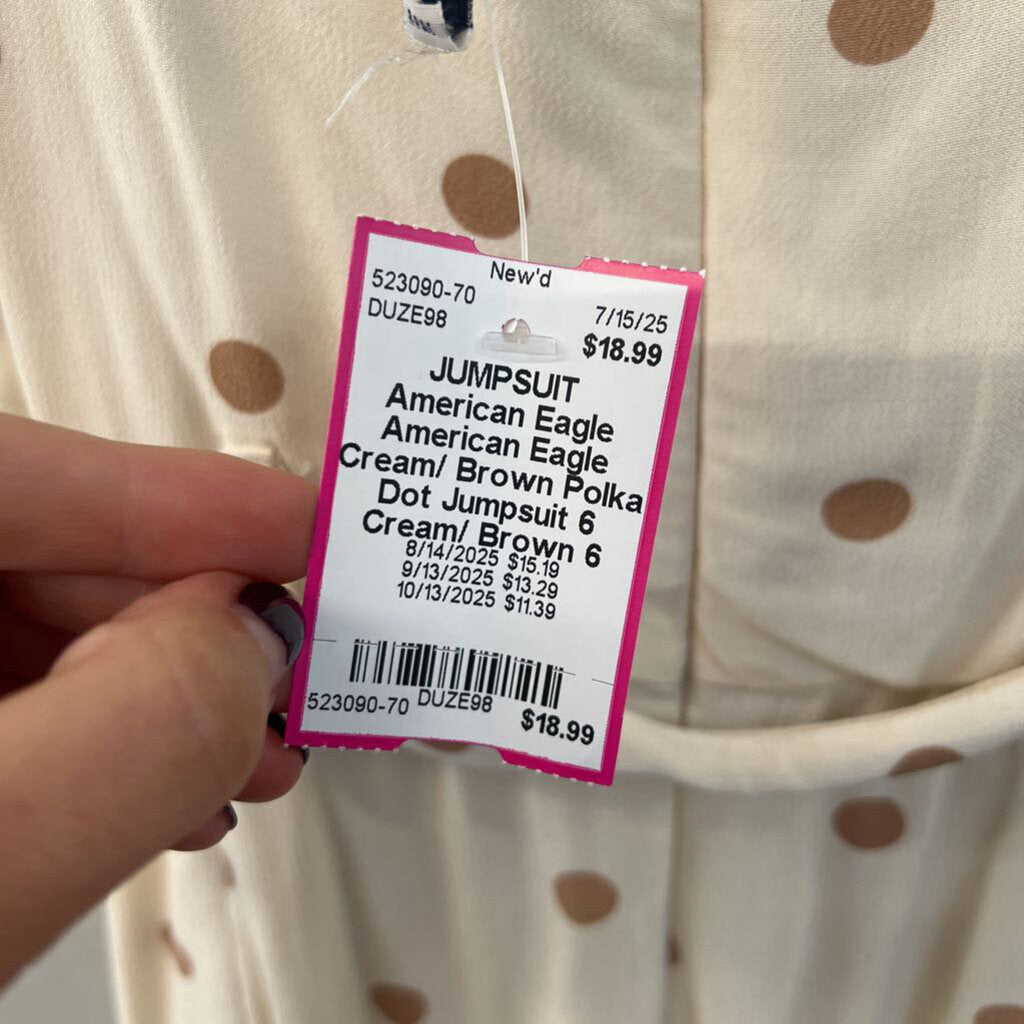 American Eagle Cream/ Brown Polka Dot Jumpsuit 6