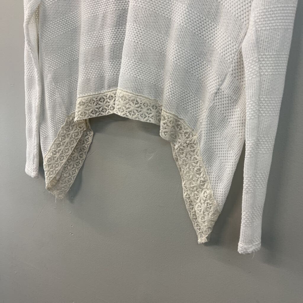 En Creme White Knit Cropped Long Sleeve Open Back Top Small