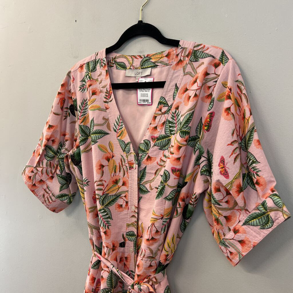 Loft Pink/ Multi Print Short Sleeve Button Down Maxi Dress 12