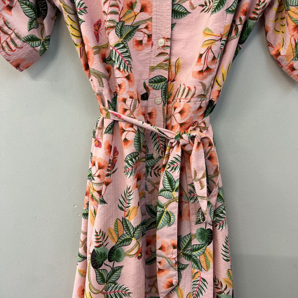 Loft Pink/ Multi Print Short Sleeve Button Down Maxi Dress 12