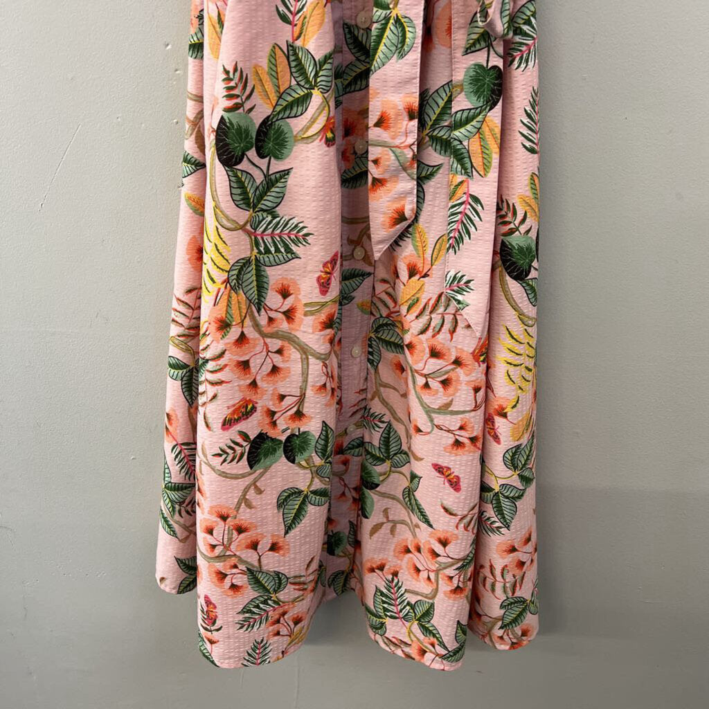Loft Pink/ Multi Print Short Sleeve Button Down Maxi Dress 12