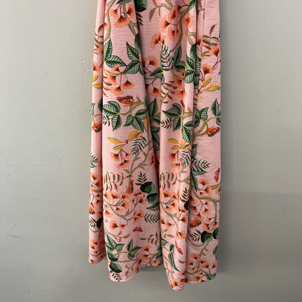 Loft Pink/ Multi Print Short Sleeve Button Down Maxi Dress 12