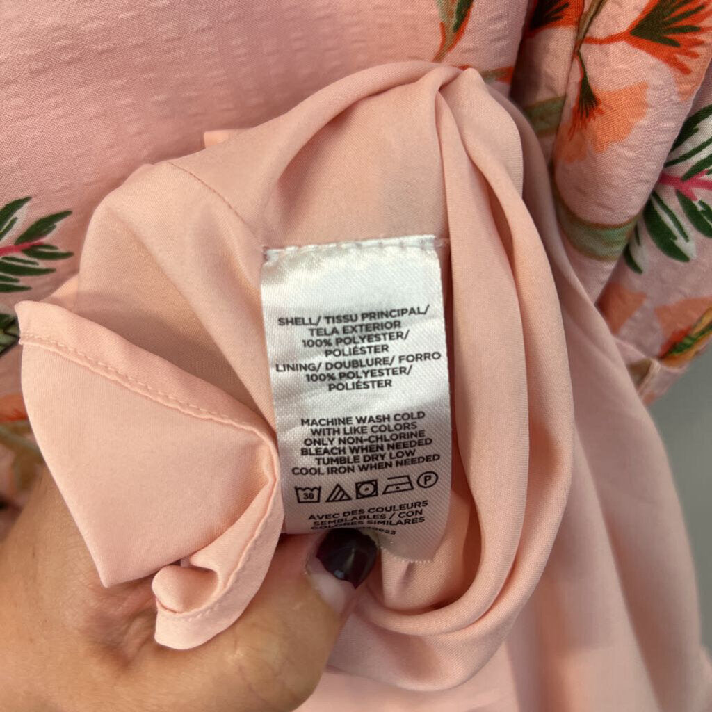 Loft Pink/ Multi Print Short Sleeve Button Down Maxi Dress 12