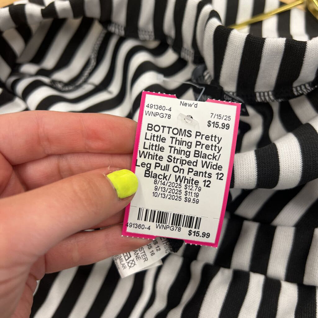 Pretty Little Thing Black/ White Striped Wide Leg Pull On Pants 12